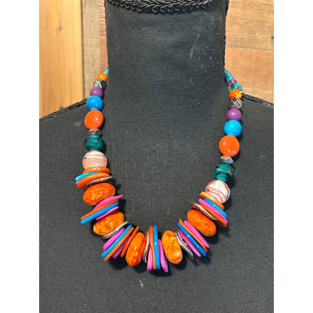 Colorful Statement Multi‎ Color Beaded Necklace Blue Pink Orange J232